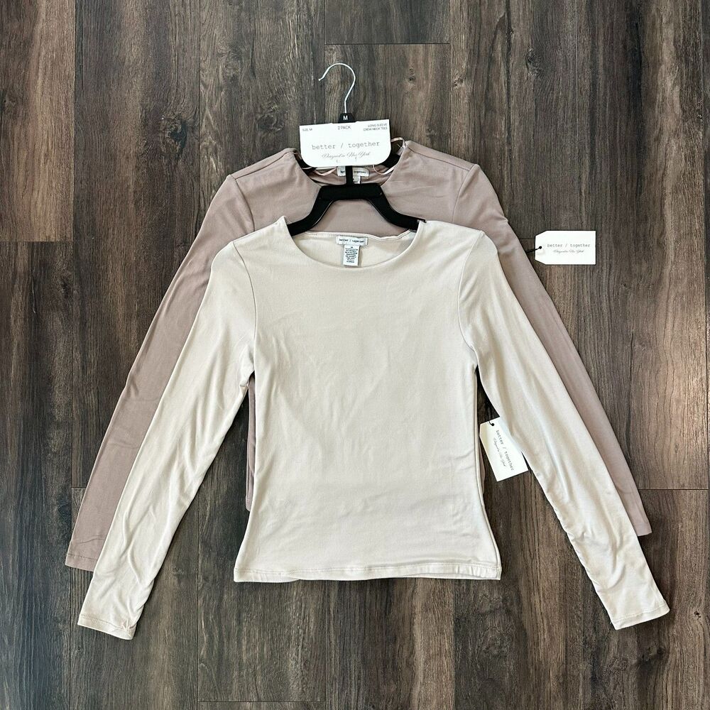 NWT 2 Pack Long Sleeve Thick Shirts Cream Pink Better Together Womens Sz Medium